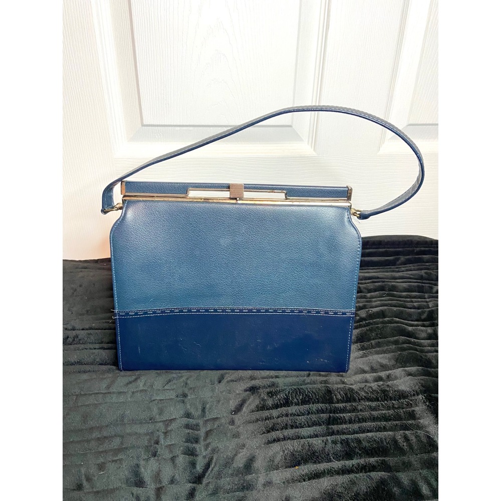Vintage Naturalizer Handbag Two Tone Blue Simulated Leather Frame Bag 636236